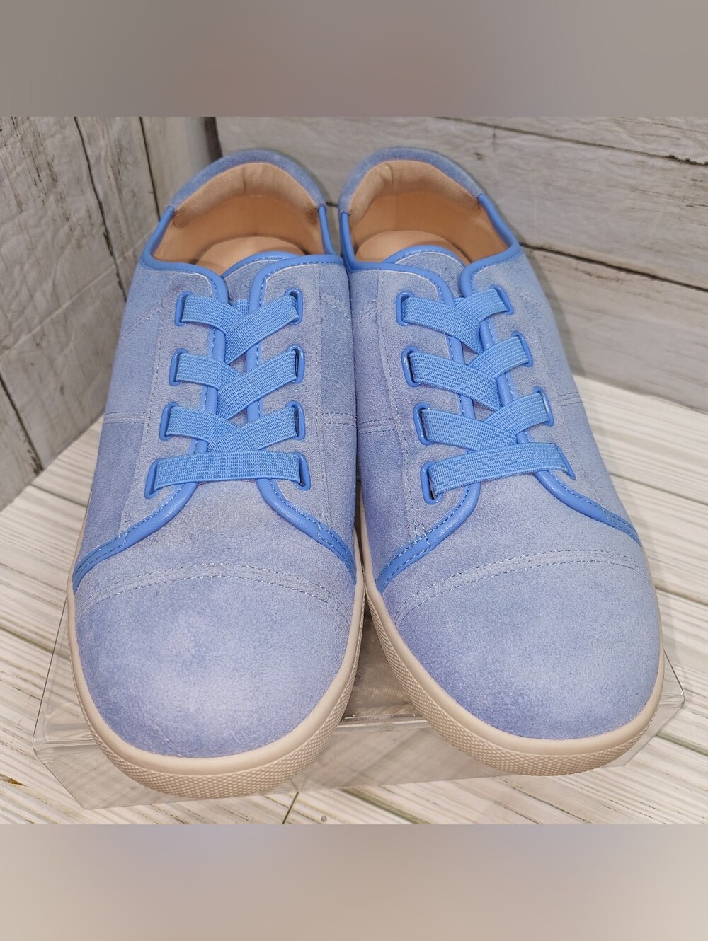 Vionic Blue Suede Lthr Wmn Sz 9.5 SlipOn Elastic Laces Comfort Dress Sneakers